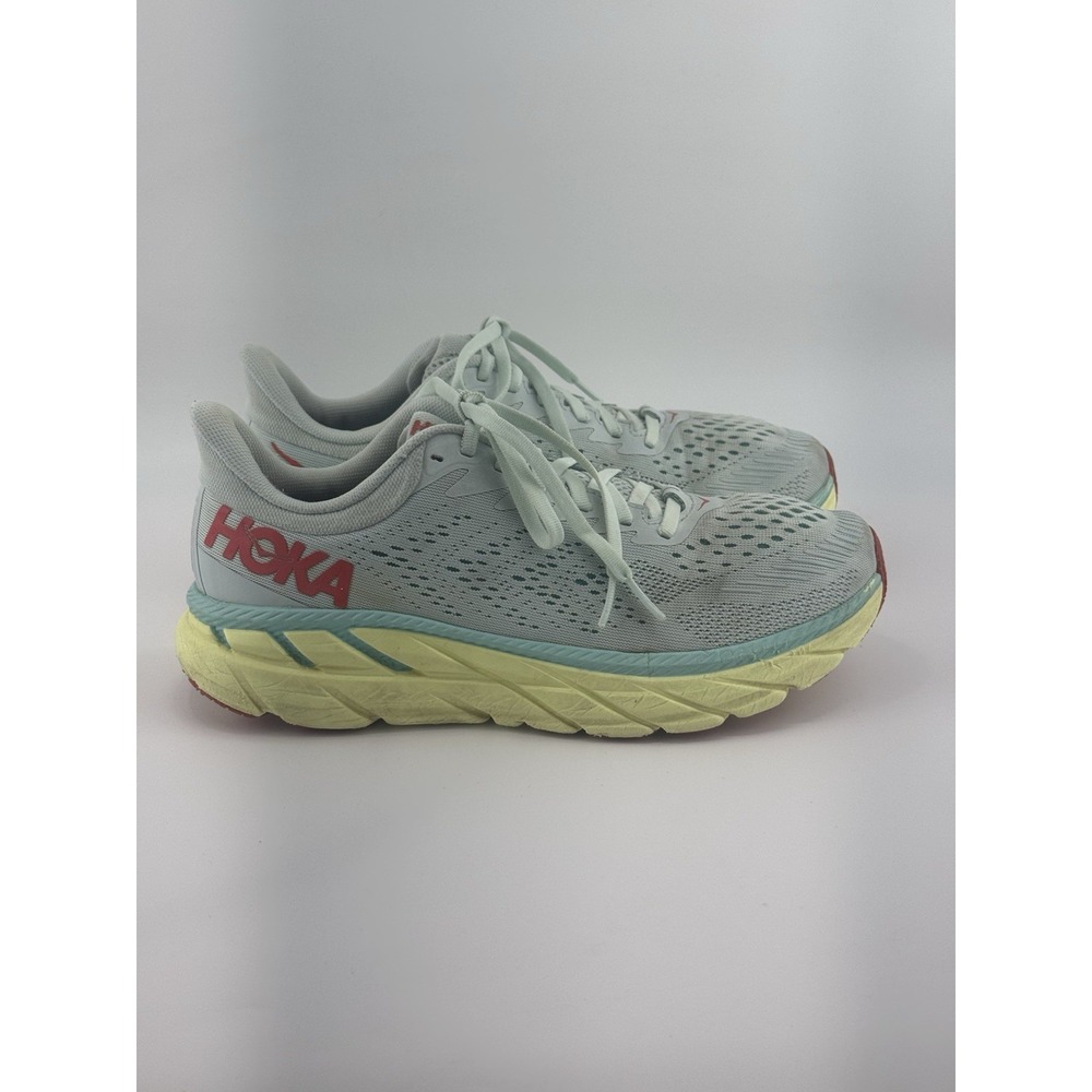 Hoka One One Clifton 7 Shoes Womens Size 8.5 Green Running Sneakers Mesh 1110509